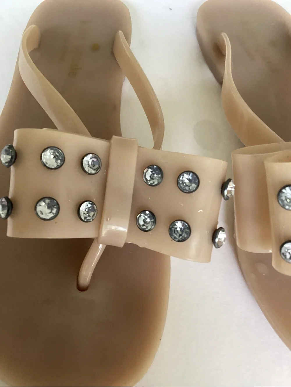 Kate Spade Jelly Bow Sandals Nude Rhinestone Studded Flip Flops Size 6